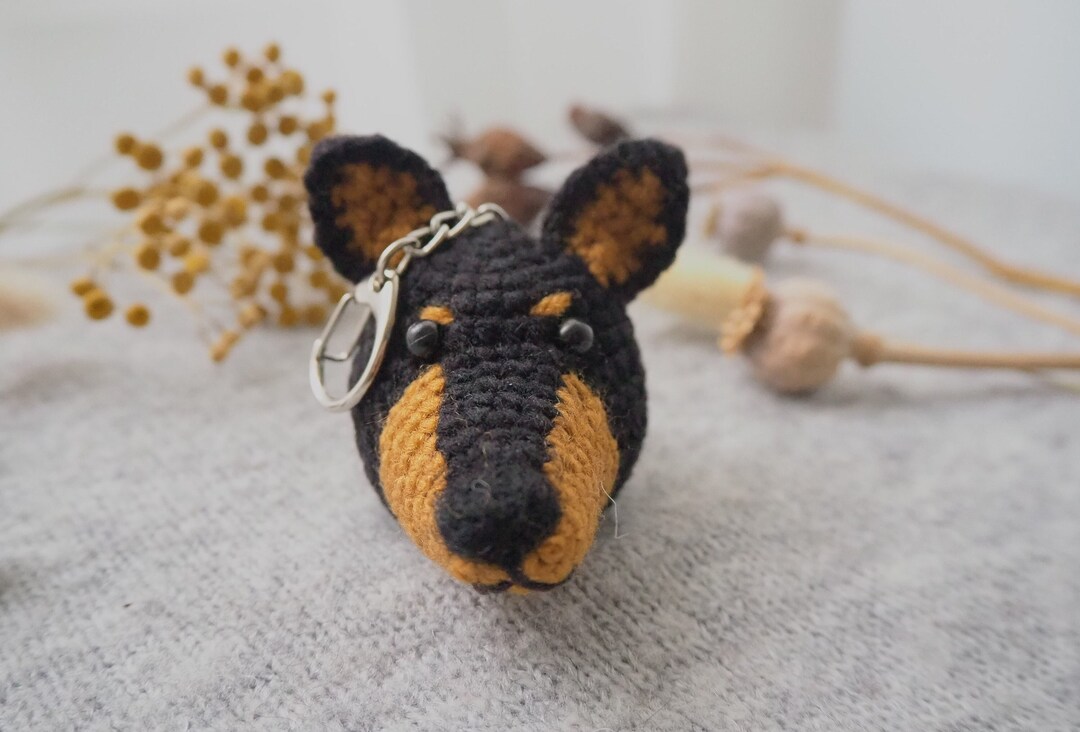 Crochet Doberman Keychain: Handmade Plush Dog Bag Charm - Etsy