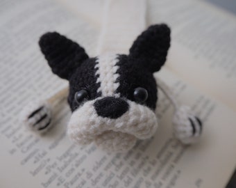 French Bulldog Bookmark, Black and White Bulldog Gift, Boston Terrier Crochet 3D Bookmark, Soft Plush Animal Bookmark, Bulldog Owner Gift