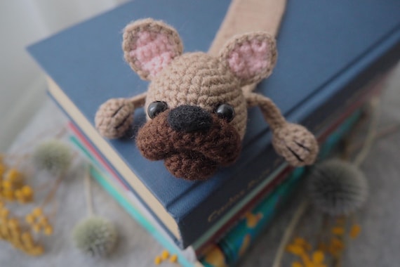 Brown French Bulldog Bookmark, Funny Bulldog Gift, Boston Terrier Crochet 3D Bookmark, Soft Plush Animal Bookmark, Bulldog Owner Gift