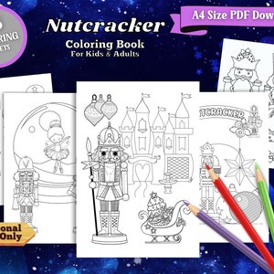 Christmas Nutcracker Coloring Pages for Kids and Adults, Colorin Sheets, Christmas Activity, Coloring Worksheet, PDF Digtal Instant Download