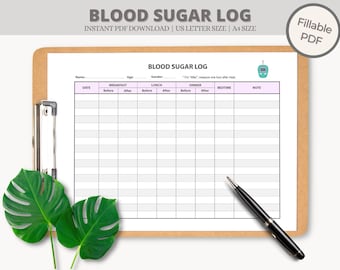 Blood Sugar Log, Diabetes Printable, Blood Sugar Tracker, Diabetic Log, Diabetes Tracker, Editable PDF Download, Glucose Log, Blood Glucose