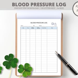 Editable Blood Pressure Log, Printable Health Tracker, Medical Tracker, Blood Pressure Chart, Daily Heart Rate Log, Fillable PDF Download