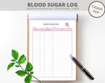 Blood Sugar Log (Simple Version) Diabetes Printable, Blood Sugar Tracker, Diabetic Log, Diabetes Tracker, Editable PDF Download, Glucose Log