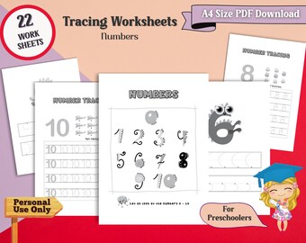 Pre-Writing Worksheets for Preschool, Homeschool Handwriting Practice for Toddlers, Kindergarten Number Tracing Printables Instant Download