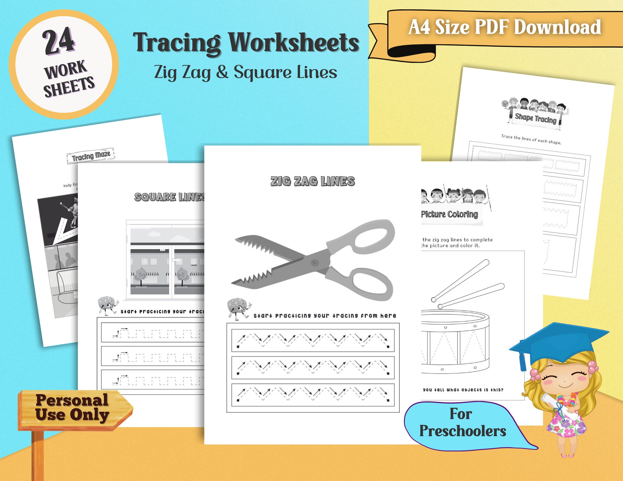 line tracing practice for toddler pre writing worksheets for etsy