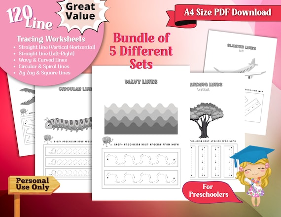 bundle of 5 line tracing worksheets for preschool homeschool etsy