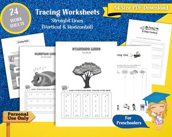 line tracing practice for toddler pre writing worksheets for etsy