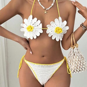 Handmade Crochet Flower Bikini: 100% Cotton Boho Swimsuit
