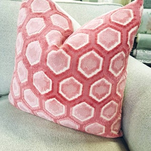 Blush Pink Geometric Velvet Pillow Cover