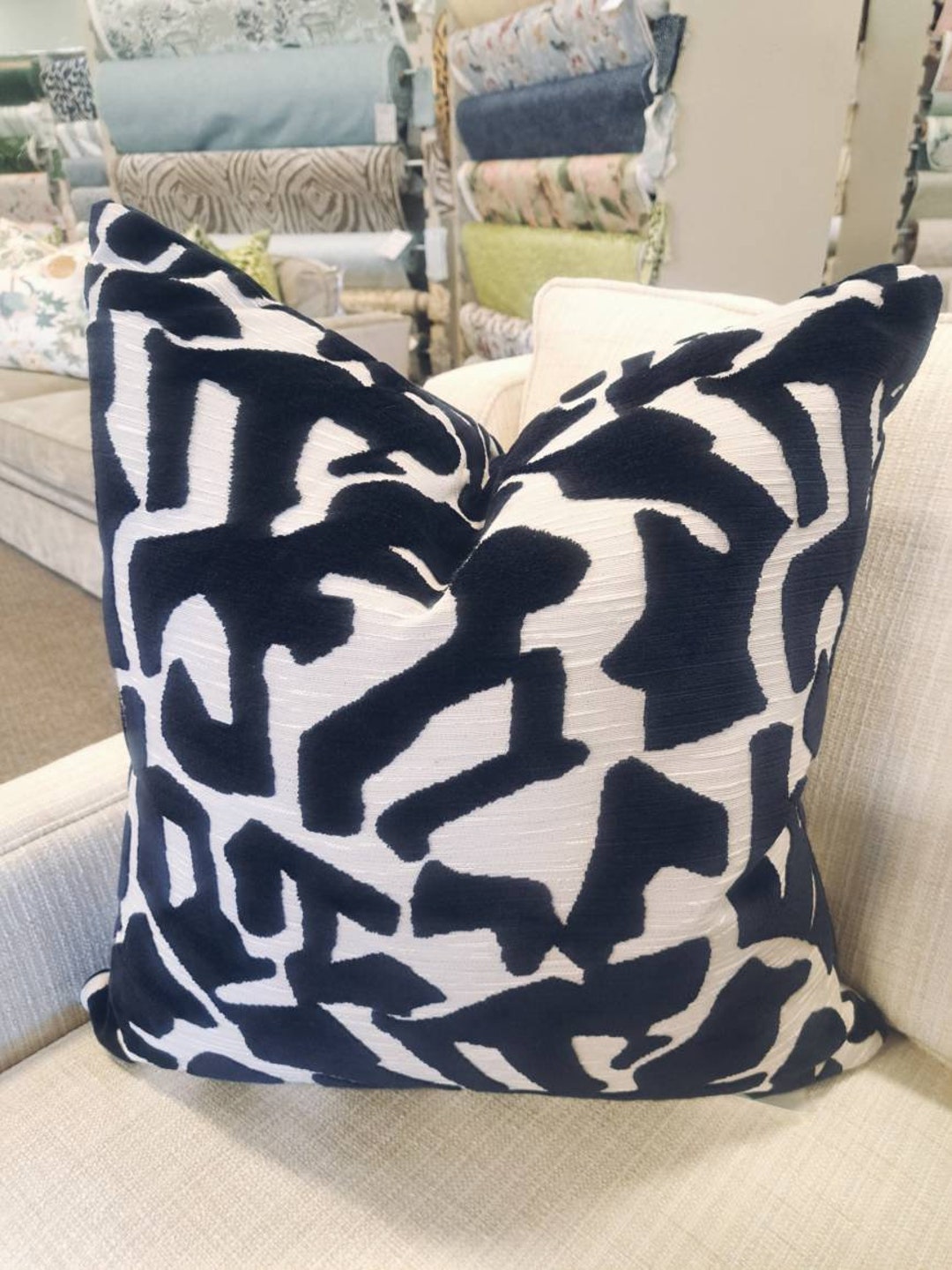 Navy Cut Velvet Geometric Pillow Cover Etsy