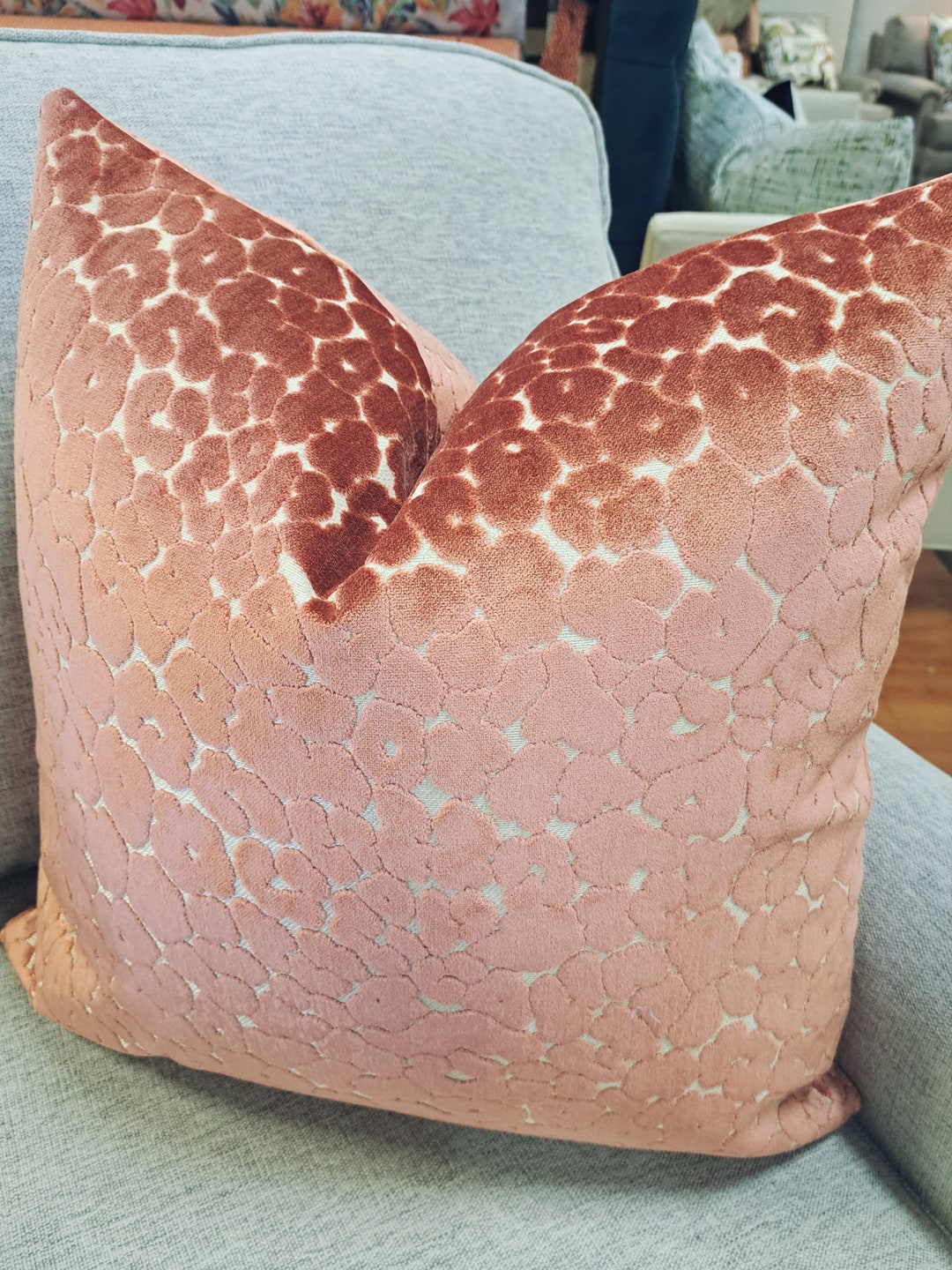 Large Coral Leopard Print Velvet Pillow Cover Etsy