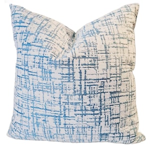 Blue and White Griddy Chenille Pillow Cover