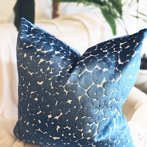 Aegean Blue Leapard Print velvet Pillow Cover