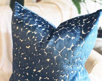 Aegean Blue Leapard Print velvet Pillow Cover