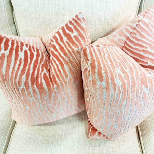 Orange Abstract Stripe Cut Velvet Pillow Cover