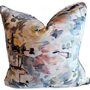 Rezzori Abstract Floral Blues and Blush Pillow Cover