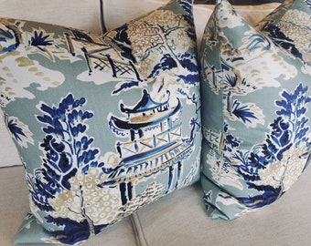 Blue and White Chinoiserie Print Pillow Cover