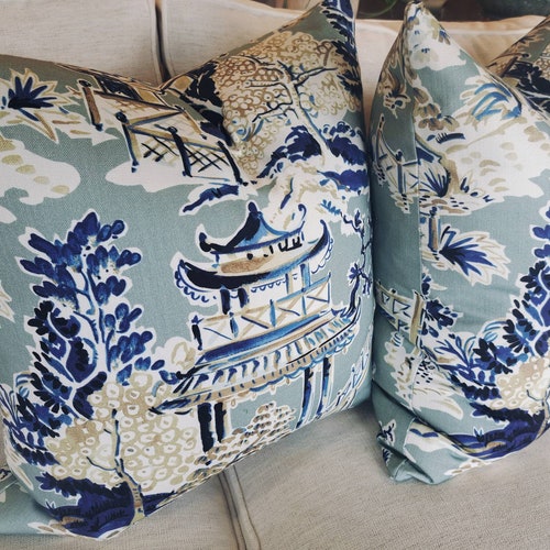 Blue and White Chinoiserie Print Pillow Cover Etsy