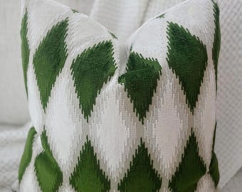 Jade and Cream Diamond Velvet Pillow Cover