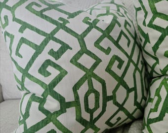 Courtyard Green Geometric Trellis Pattern Pillow Cover