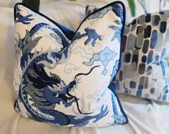 Royal Dragon Porcelain Blue Pillow Cover