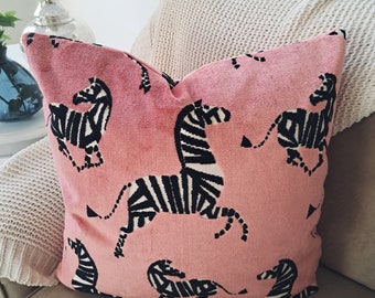 Pink dancing zebra pillow cover