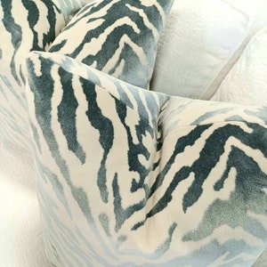 Blue Cream Zebra Velvet Pillow Cover