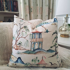 Blush Chinoiserie Pagoda Print Pillow Cover