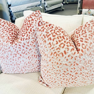 Mango Coral Raised Velvet Leapard Print Pillow Cover