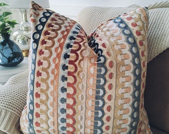 Velvet geometric stripe pillow cover earth tones