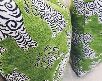 Velvet Tiger Apple Green Chinoiserie Pillow Cover