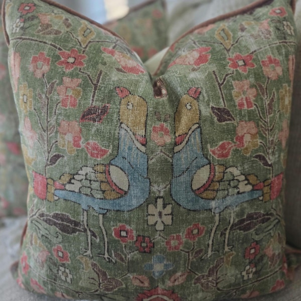 Celery Green Floral Bird Pillow Cover