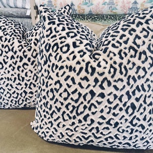 Navy Blue Raised Velvet Leppard Print Pillow Cover