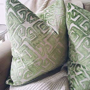 Green velvet geometric pillow covers