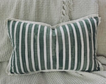 Green and White Stripe Pillow Cover