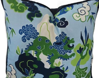Playful Chinoiserie Lion Pillow Cover