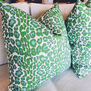 Bright green Blue Leapard print pillow