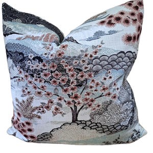 Blush and Blue Chinoiserie Scenery Pillow Cover