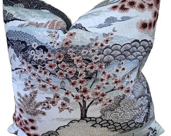 Blush and Blue Chinoiserie Scenery Pillow Cover