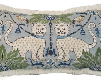 Blue Happy Jaguar Chinoiserie Pillow Cover