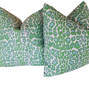 Bright green Blue Leapard print pillow