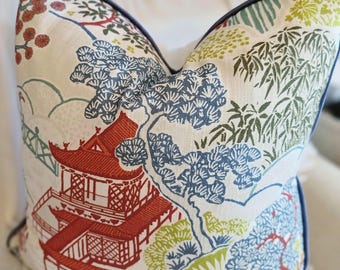 Spice Garden Red Chinoiserie Pillow Cover