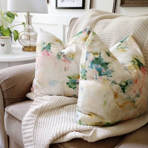 Abstract Floral Pillow Cover Watercolor Spring Colors