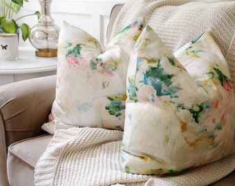 Abstract Floral Pillow Cover Watercolor Spring Colors