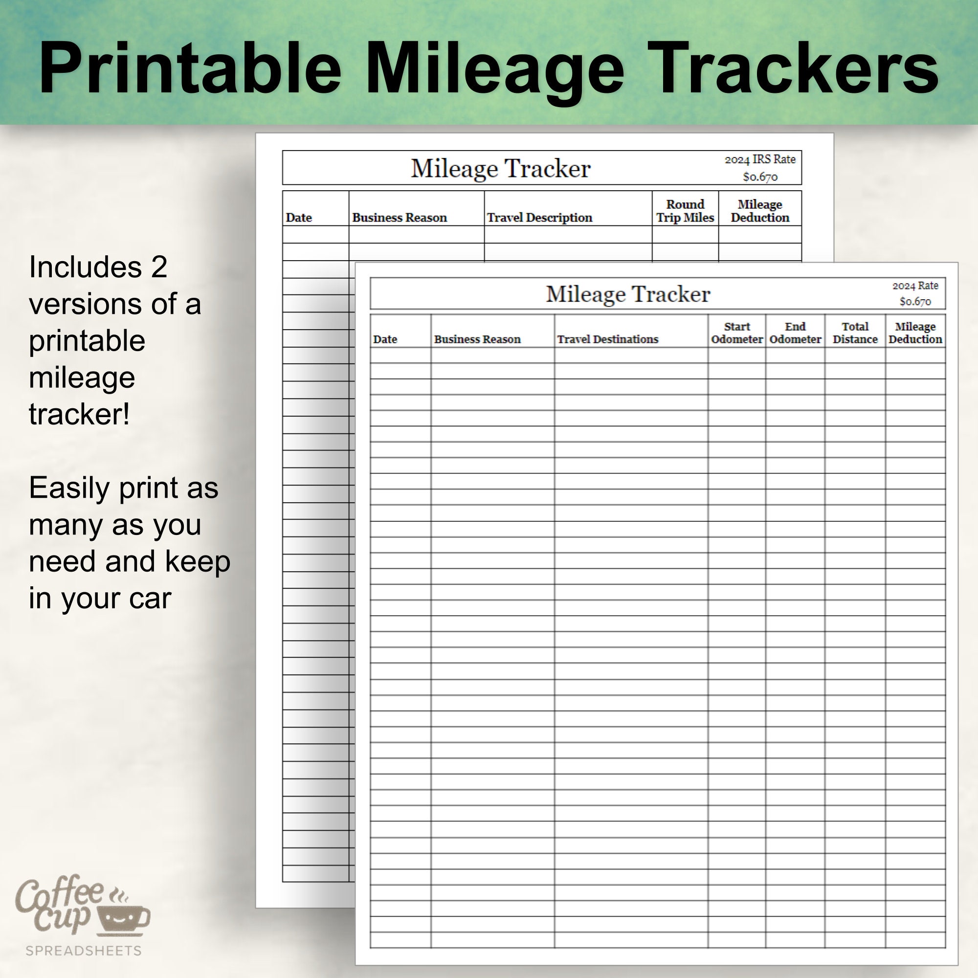 Mileage Tracker: Google Sheet & Excel Mileage Log (printable) - Etsy