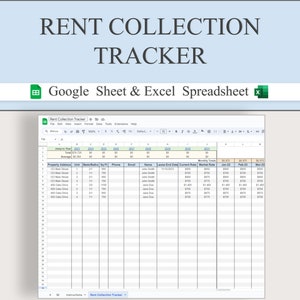 Rent Collection Tracker for Rental Property Owners and Property Managers | Rent Ledger Excel and Google Sheet