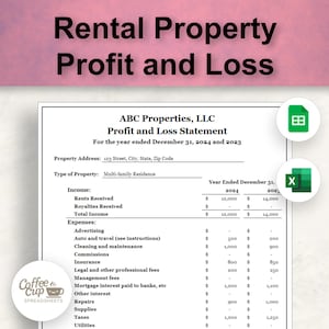 Rental Property Profit and Loss Statement Google Sheet and Excel Spreadsheet