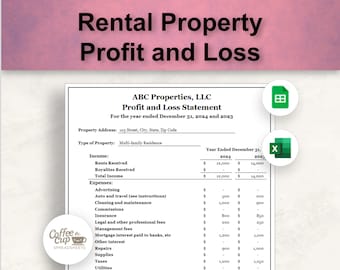 Rental Property Profit and Loss Statement Google Sheet and Excel Spreadsheet