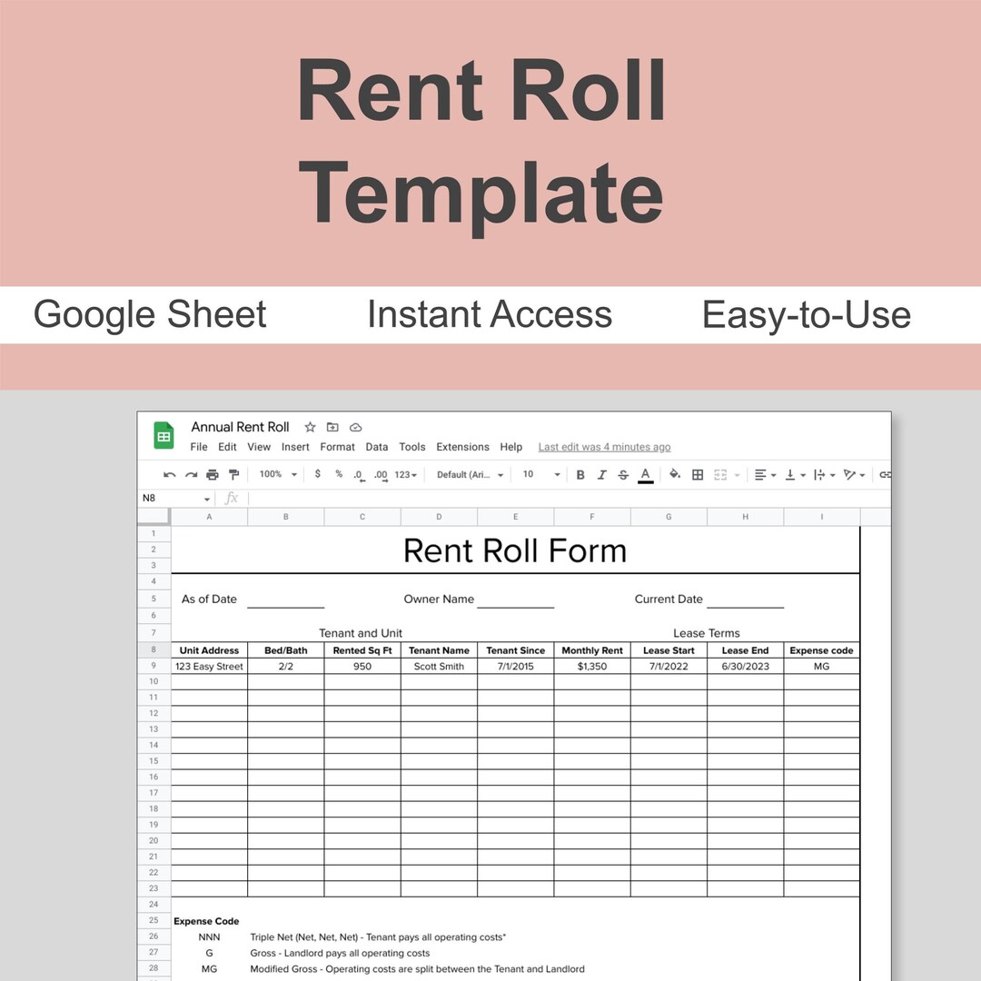 Rent Roll Template Rent Collection Tracker Tenant List Etsy