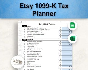 Sjabloon voor hulp bij Etsy 1099K Belastingplanner: Google-spreadsheet en Excel (digitale download)